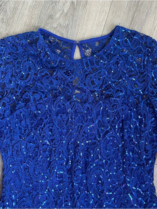 Marina Blue Sequin Lace Dress Size 12 Bell Sleeve Cocktail NWT - Image 2