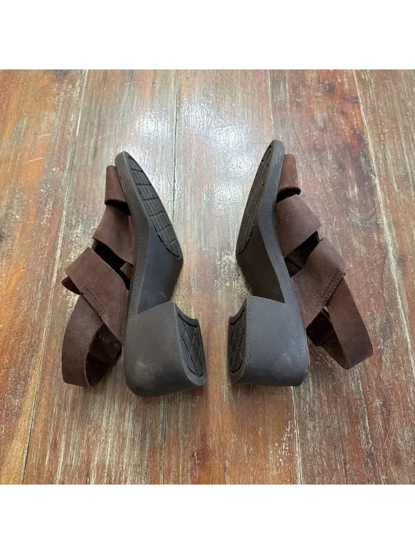 Vintage 90s Y2K Brown Leather Chunky Platform Fisherman Sandals Approx. Size 9 - Image 7