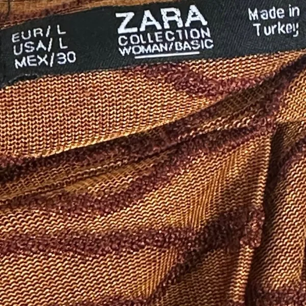 Zara Faux Wrap Wavy Abstract Textured Jacquard Midi Skirt Brown Fall Earthy Sz L - Image 7