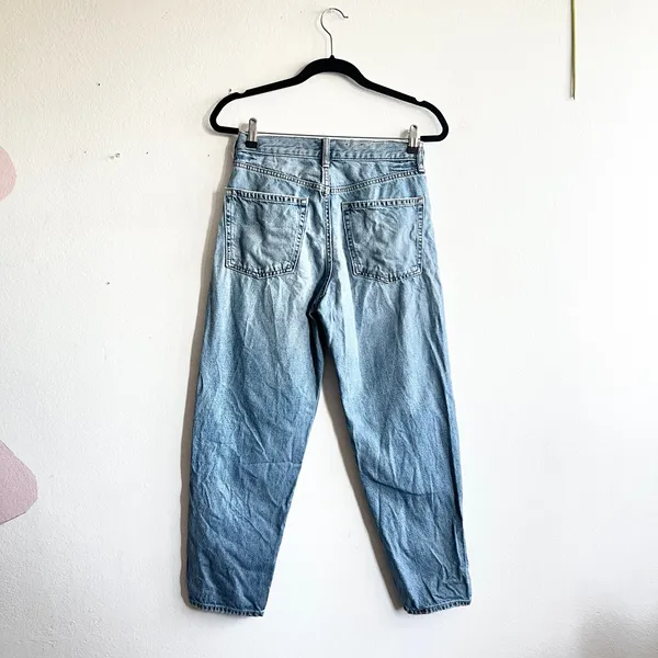 Gap Barrel‎ High Rise Jeans Regular Womens Size 25 / 0R Blue Denim Distressed - Image 2