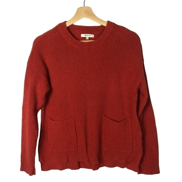 Madewell Patch Pocket‎ Crewneck Rust Orange Pullover Sweater M - Image 2