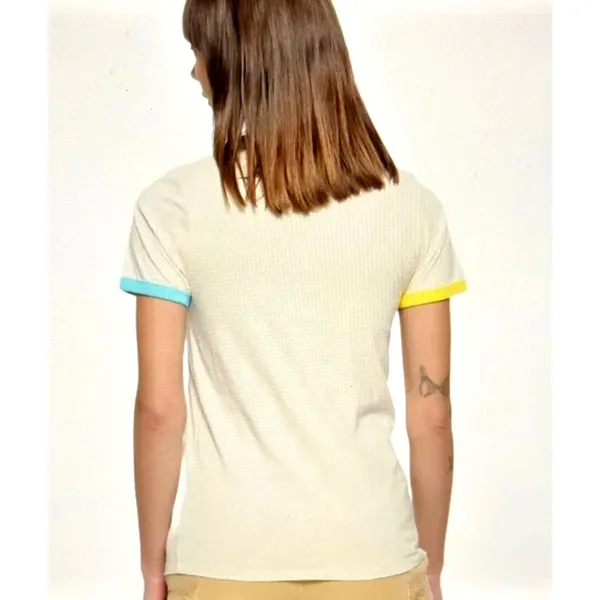 Friends Rainbow T-shirt Beige with Multicolor Neck and Cuffs M - Image 4