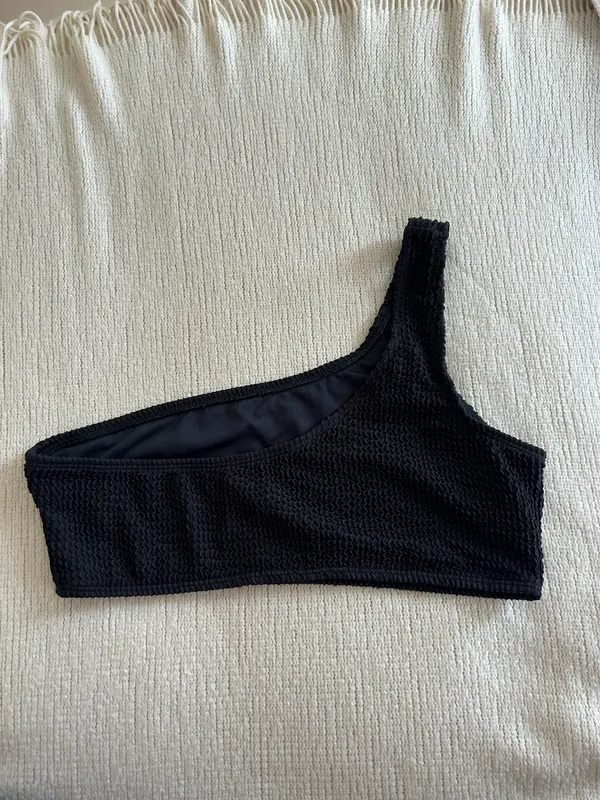 Black Ribbed One Shoulder Bikini Set Size M - Image 3