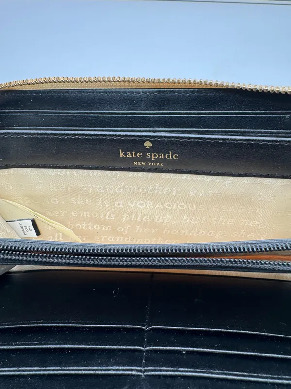 Kate Spade New York Cedar Street Stripe Lacey Zip Around Wallet Black Cream - Image 4