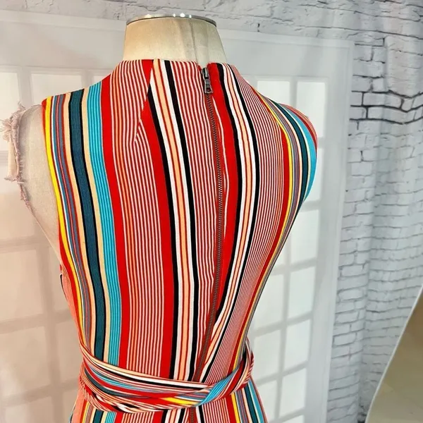 Alice & Olivia Delora colorful vertical striped wrap tie waist midi dress size 2 - Image 11