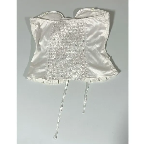 White Satin Silk Embroidered Floral Tie-Up Bridal Corset Top Bustier Lingerie Size S/M 🤍 - Image 5