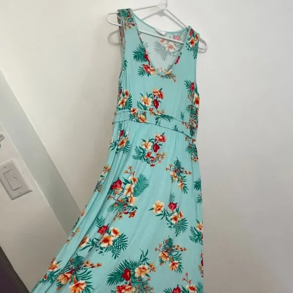 OLIVE & OAK LULUS Sleeveless Floral Maxi Dress Aqua Blue Pink Tropical Hawaiian - Image 9