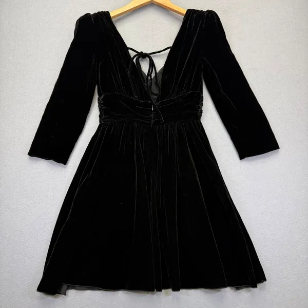 The Kooples Black Velvet Ruched Mini Dress FROB18041K‎ Size 1 NEW - Image 9