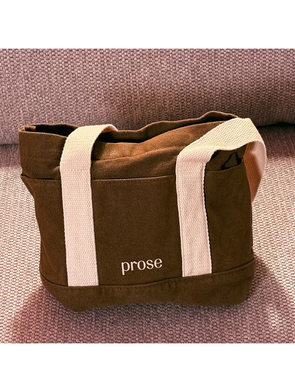 Brown Canvas Tote Bag with White Straps and Brown Bucket Hat - Image 2
