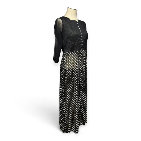 Karishma Maxi Length Overlay Crystal Buttons Sheer 3/4 Sleeves Black XL - Image 6