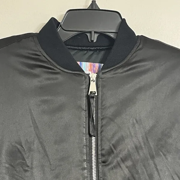 Urban Outfitters Women's Dawn Black Satin Bomber Jacket Full Zip Size Small‎ - Image 3