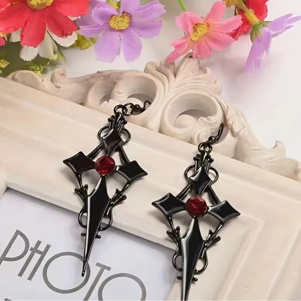 Retro Style Gothic Black Cross Earrings Funky Vintage Style Faux Fashion Jewelr - Image 10