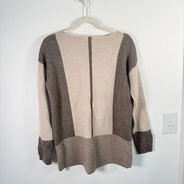 Vince Colorblock Wool Cashmere Sweater Neutral Geometric Boat Neck Women XS - Image 7