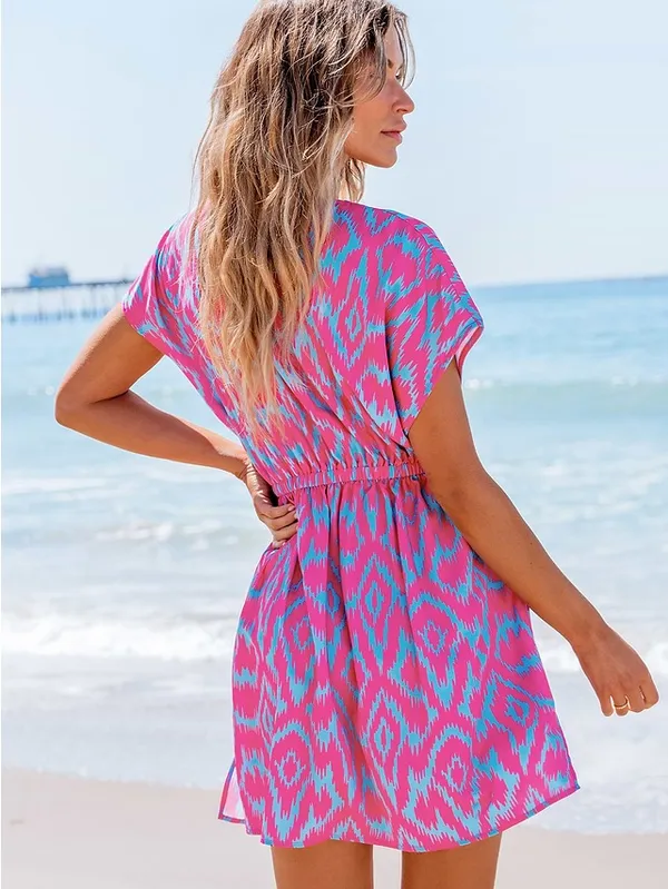 Cupshe Pink & Aqua V-Neck Elastic-Waist Beach Coverup - Image 2
