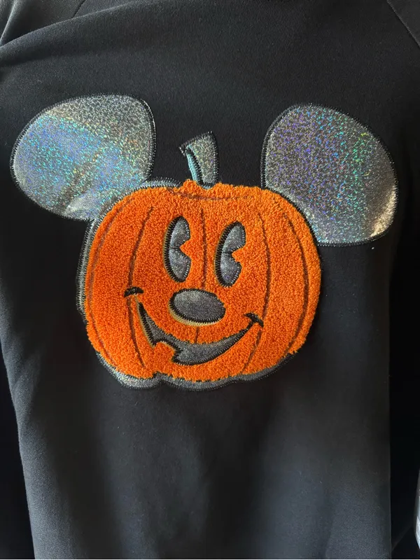 Disney Black Halloween Hoodie with Orange Chenille Pumpkin & Silver metallic Ear - Image 3