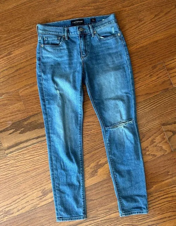 Lucky Brand Brook Crop Ankle Jeans Ripped Knee Size 2 Size 26 Straight Leg - Image 7