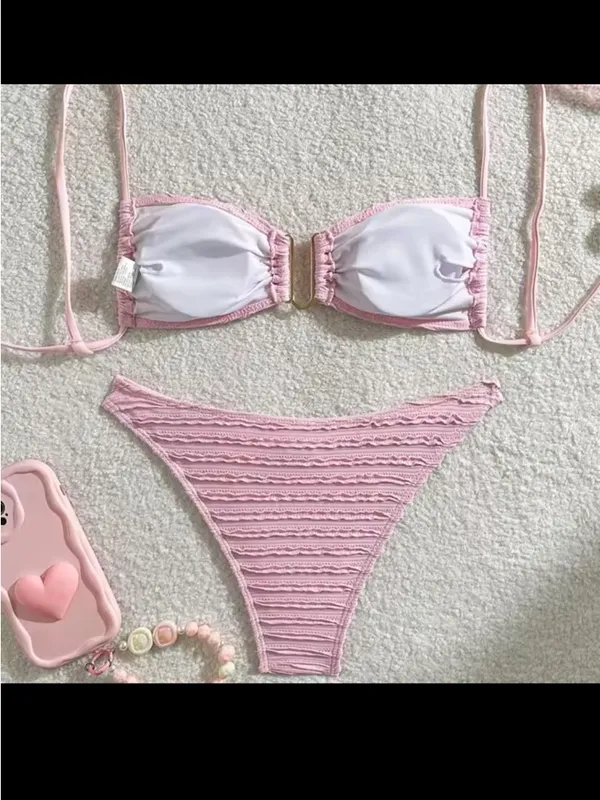 Light Pink Textured Bikini Set Medium - Image 2