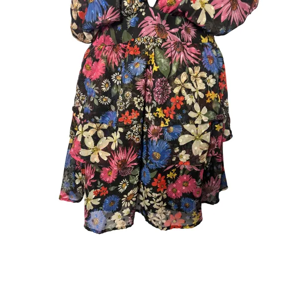 Slate & Willow Floral Ruffle Mini Dress XS Black Open Back Cottagecore‎ NEW - Image 5
