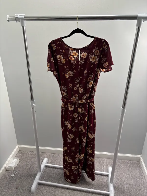 Apt. 9 Burgundy Floral Flutter Sleeve Jumpsuit with Belt - Image 6