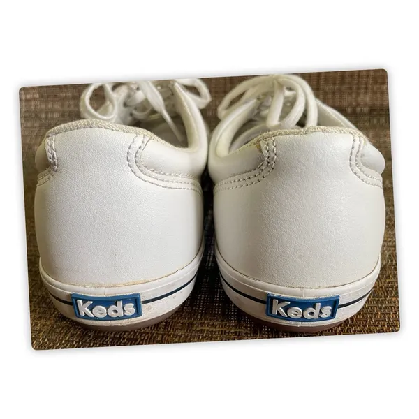 Keds White Leather Lace Sneakers Women’s 8.5/8 Ortholite Casual Low Top READ - Image 4