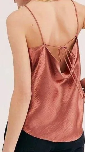 Free People Tank Top l'amour cami womens Pink medium satin going out party chic - Image 2