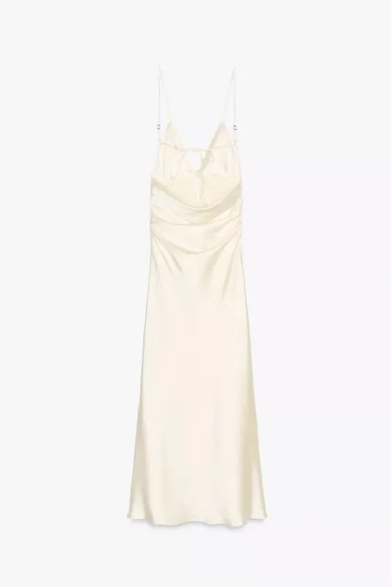 Zara dress midi maxi ivory satin tied slip evening summer wedding party - Image 14