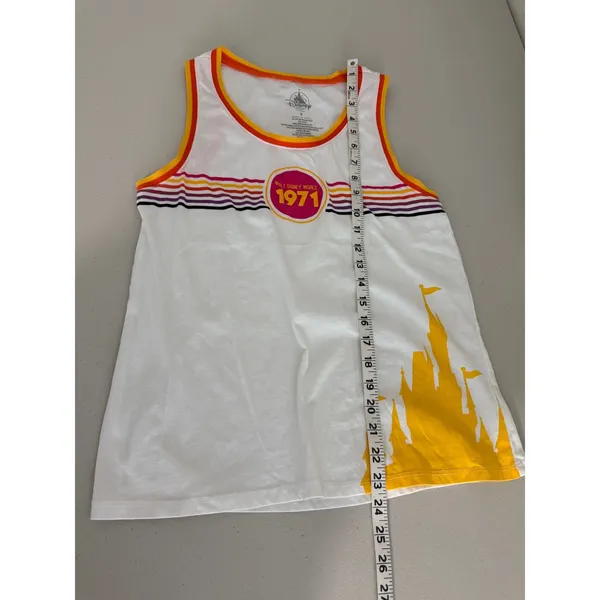 White Yellow Orange Walt Disney World 1971 Retro Kidcore Bloke Tank Top Shirt S - Image 5