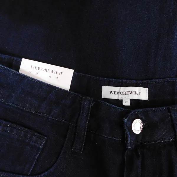 NWT!! WEWOREWHAT Low Rise Dad Jeans Dark Wash Blue Raw Hems Denim Casual Size 27 - Image 12