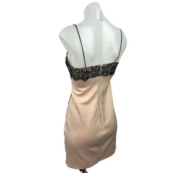 Lashez Black Floral Lace Overlay Spaghetti Strap Zipper Mini Bodycon Dress Sz 8 - Image 2
