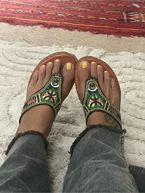 RASTA MOROCCAN sandals SZ 9 Boho embroidered Green - Image 5