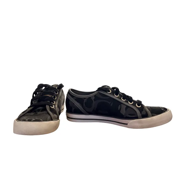 Coach Signature C Monogram Low Top Sneakers Black Grey Canvas Women Size 5‎ logo - Image 2