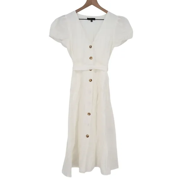 Lulus Sicily Sweetheart Midi Dress Womens Medium White Button-Front Puff Sleeve - Image 2