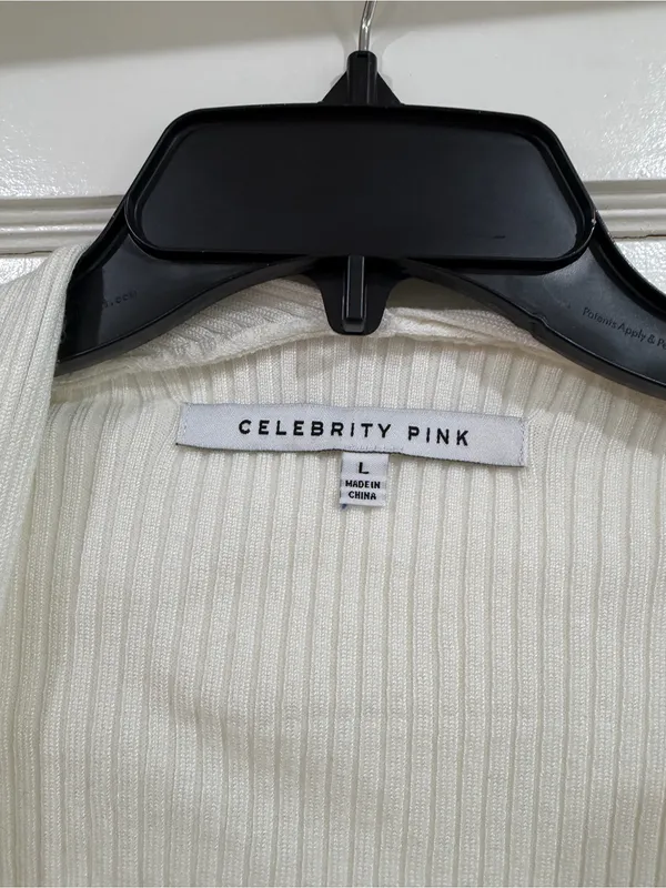 Celebrity Pink Cream Ribbed Open Cardigan with Long Sleeves - Image 2