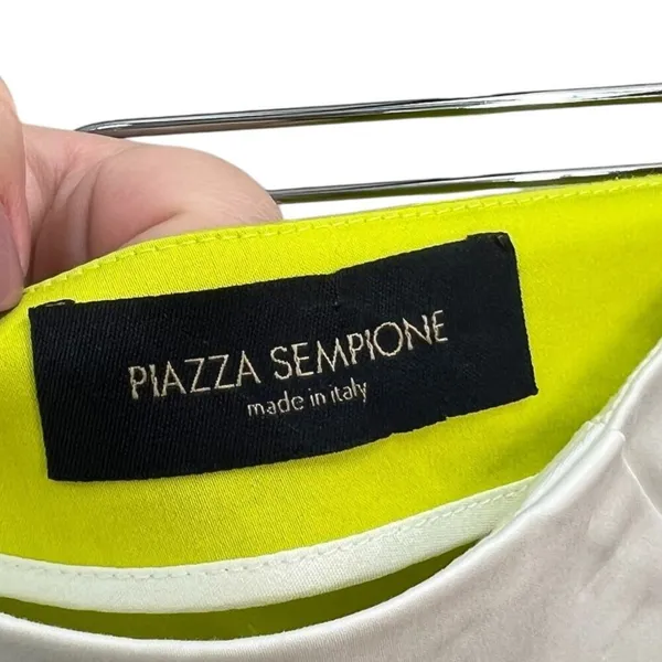Piazza Sempione Neon Lime Green Cream‎ Colorblock Mini Skirt Size 38 US 2 - Image 7