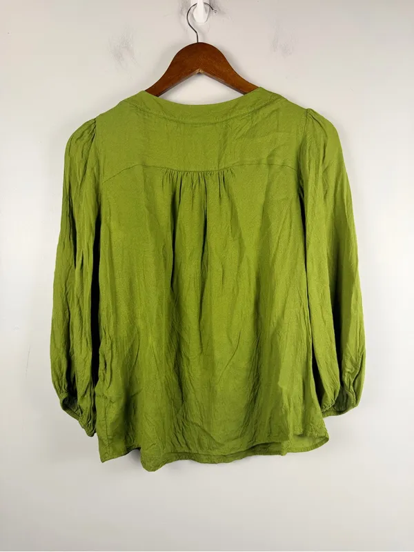 Maeve Anthropologie Green Kalas Button Henley Top Balloon Sleeve Shirt XS - Image 7