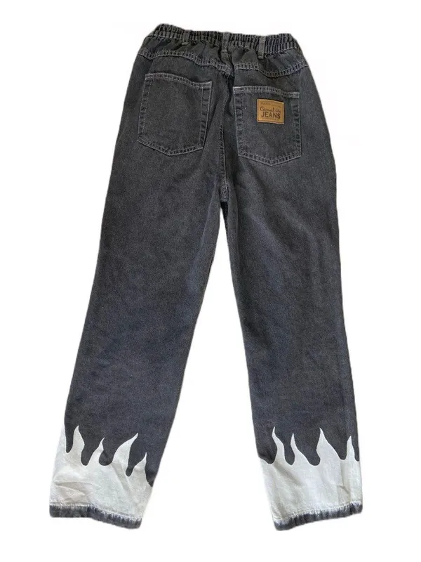Custom Black jeans with hand painted white flames 🔥 Size 32 - Image 2