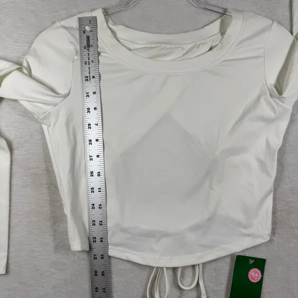 Halara Womens White Open Back Tie Hem Long Sleeve Crop Top Activewear JV85K S - Image 5