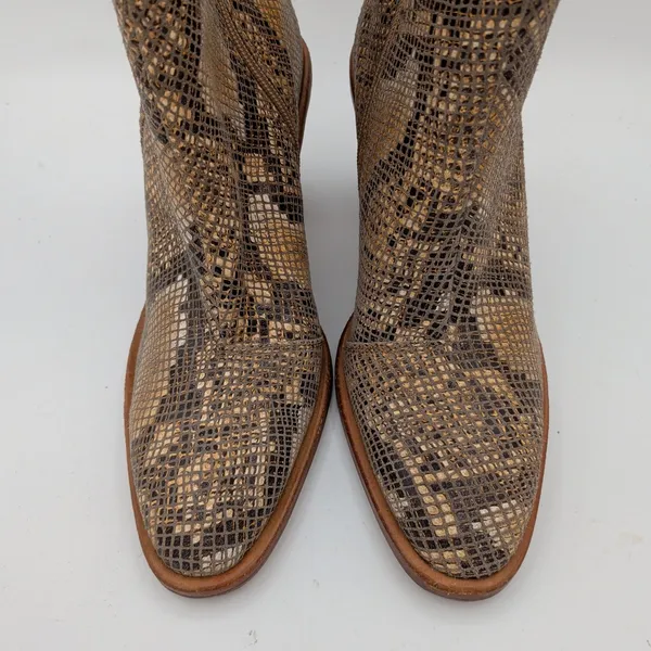 Free People Barclay Western Bootie Snakeskin Leather Block Heel Brown Tan 39 8.5 - Image 4