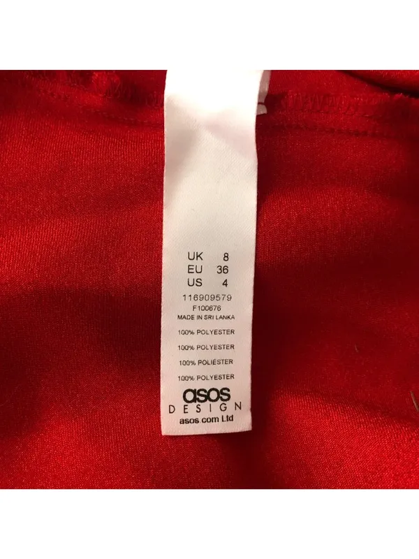 Asos Midi Slip Dress Satin Square Neck Sleeveless Lace Up Red 4 - Image 4
