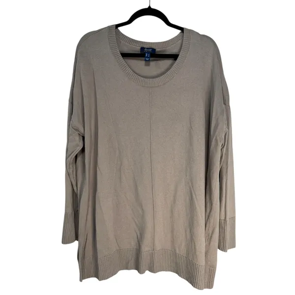 d&co Signature Women's Taupe Knit Sweater Long Sleeve‎ Oversized V-Neck L - Image 2