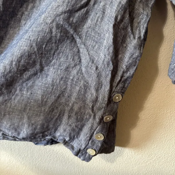 Tahari Linen Tunic Top Button Accent 3/4 Sleeve Blouse Blue V-Neck‎ Womens 1X - Image 3