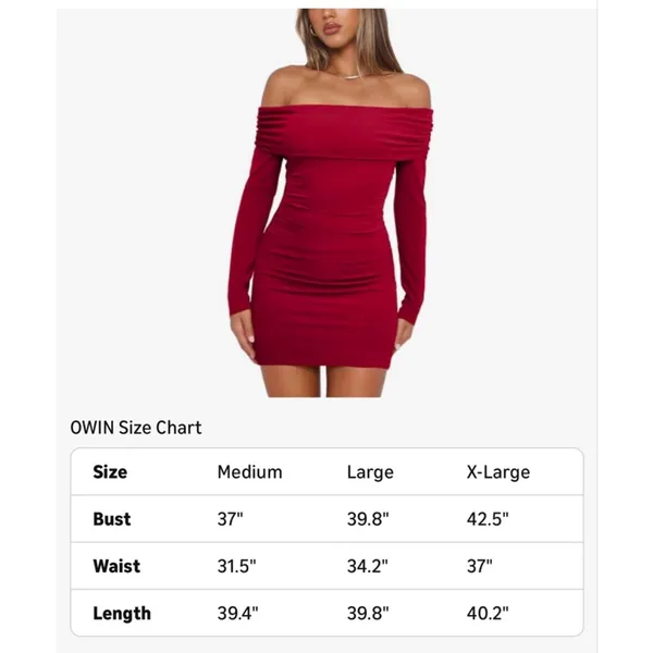NEW Off The Shoulder Ruched Bodycon Long Sleeve Ribbed Knit Fitted Mini Dress M - Image 3