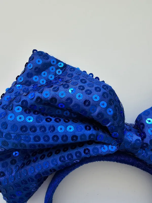 Oversized Royal Blue Sequin Big Bow Headband Velvet Base Costume Dance - Image 2
