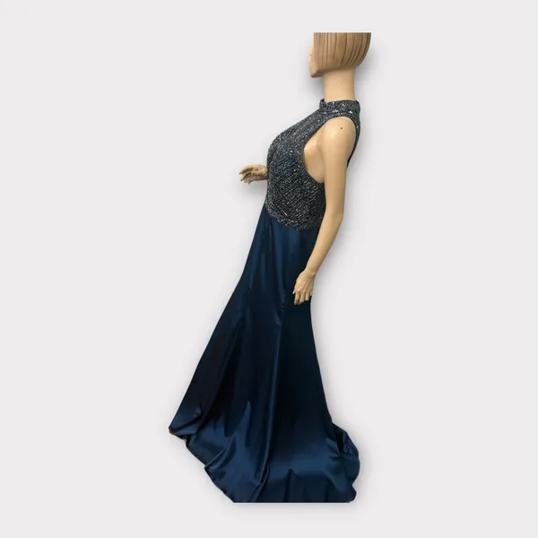 Milano Formals Size 16 Long Blue Chiffon‎ Beaded Prom Dress Formal Gown - Image 3