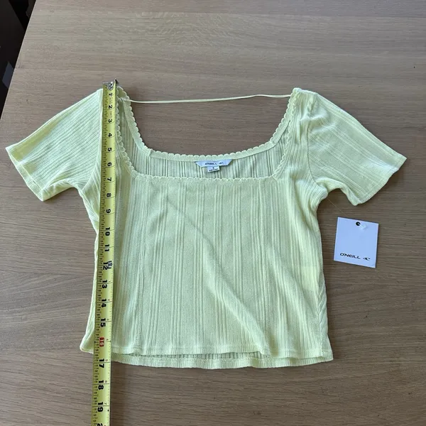 NWT O'Neill 100% Cotton Lemon Yellow Crop Top Sz S Scalloped Hem Square Neck - Image 13