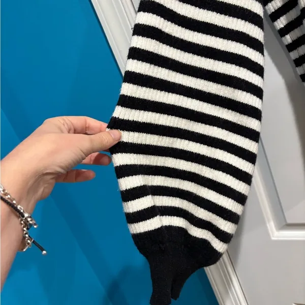 Anthropologie Sydney balloon-sleeved striped sweater sz L black white - Image 3