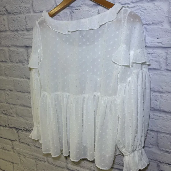 Anthropologie Ruffle Mesh Women’s Long Sleeve Blouse Swiss Dot Sheer Size Small - Image 9