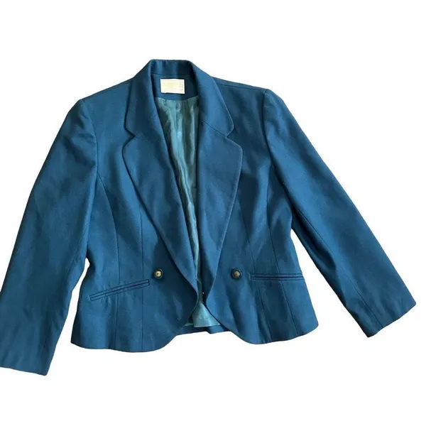 Pendleton Teal 100% Virgin Wool Short Blazer womens Sz‎ 6 1 button closur… - Image 11