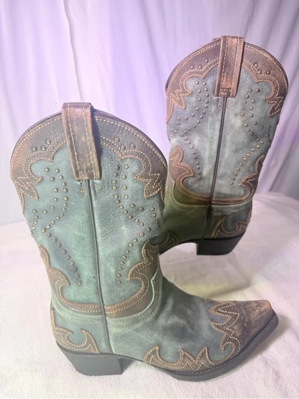 Teal Western Ankle Boots for Women - Image 3