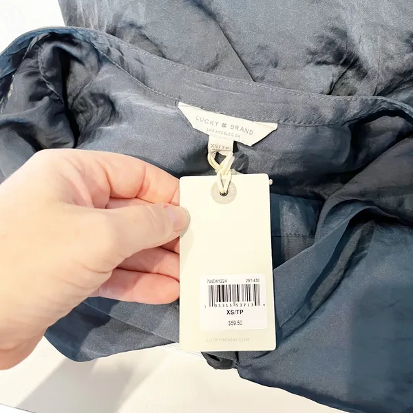 Lucky Brand Satin V Neck Short Sleeve Top Blouse Blue XS - Image 3